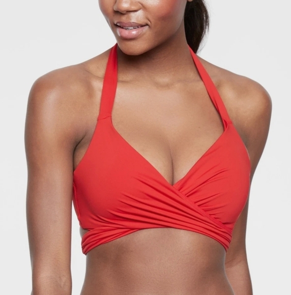 ATHLETA Bra Cup Wrap Bikini Top In Red. Size 32B/C - Picture 1 of 11